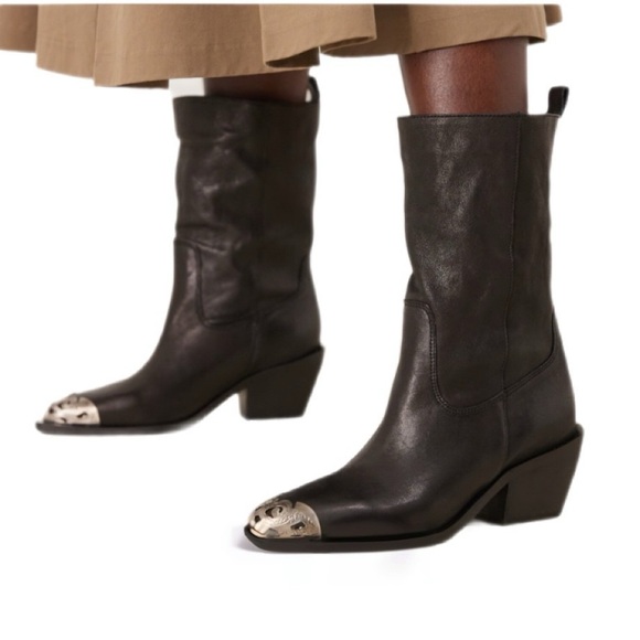 Free People Faster Horses Filigree Toe Cowboy Boots Black Leather NWOB Size 6 - Picture 10 of 14